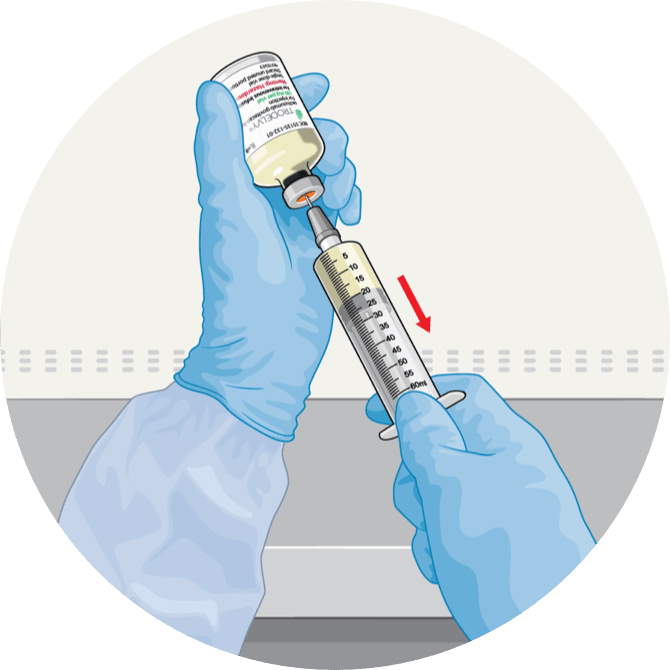 Fifth step in preparing TRODELVY infusion is to withdraw the required dose.