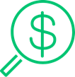 Icon of magnifying glass with dollar sign for billing and coding information